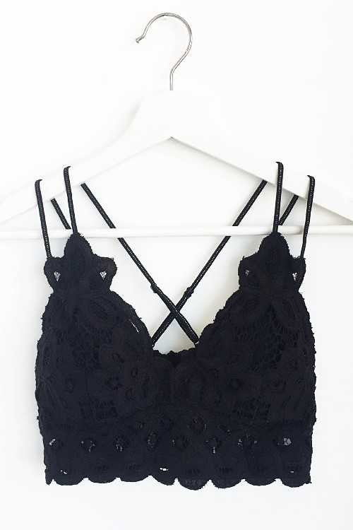 Crochet Lace Bralette - Black