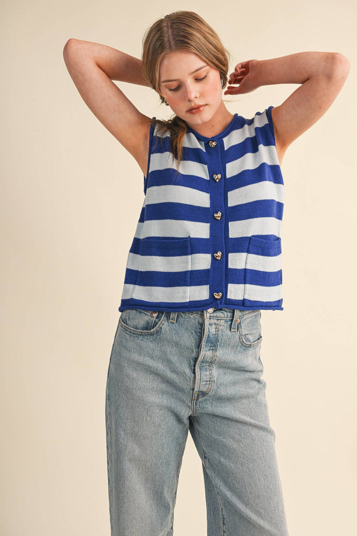 Navy Striped Knit Sweater Vest