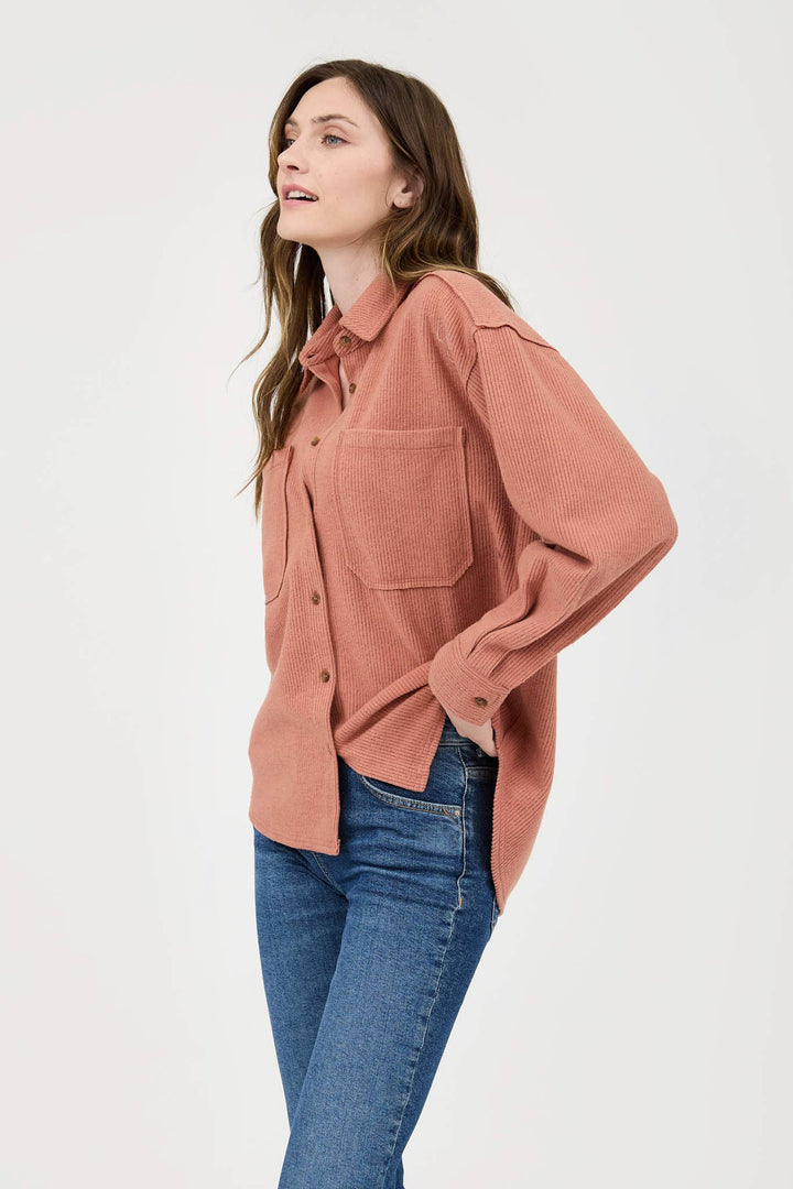 Terracotta Collared Button Up Top