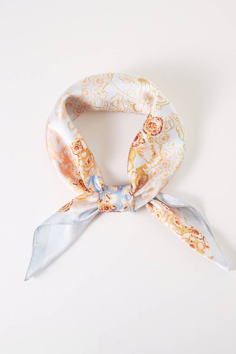 Aqua Abstract Floral Print Scarf