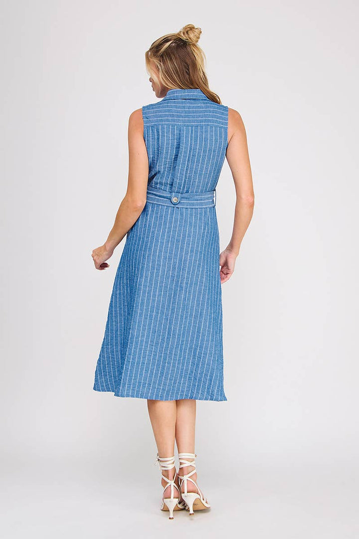 Royal Blue Striped Button Down Midi Dress