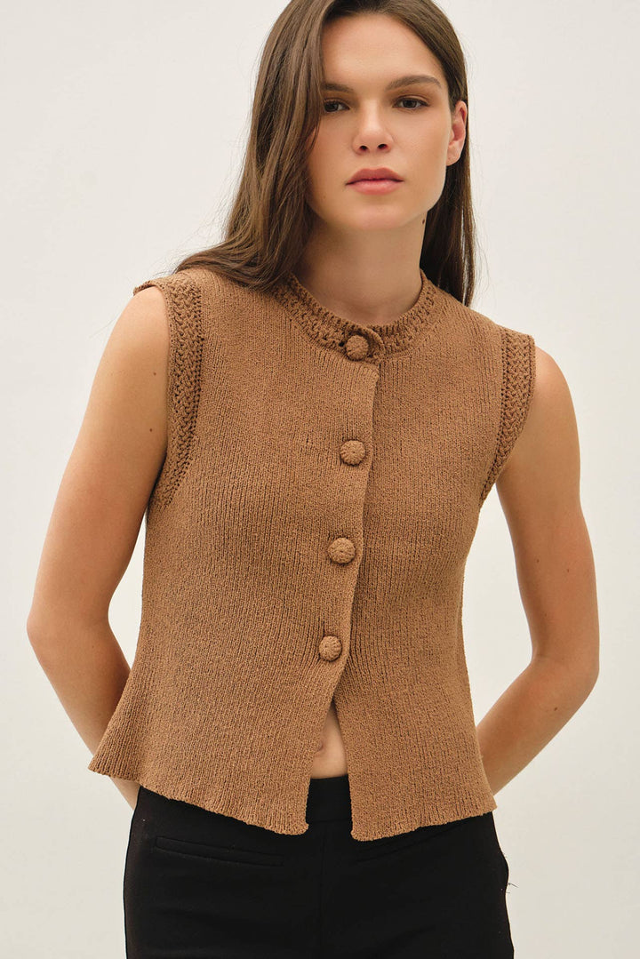 Mocha Button Up Sweater Vest