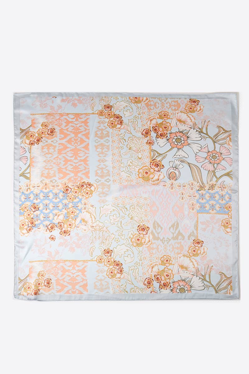 Aqua Abstract Floral Print Scarf