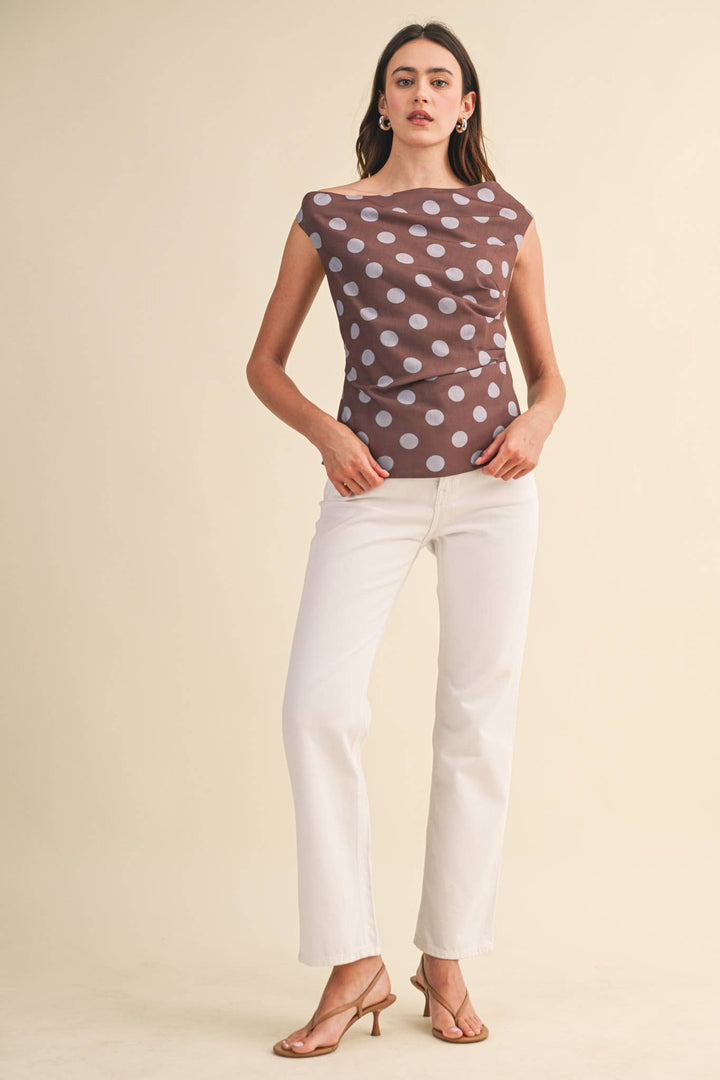 Brown Polka Dot Off Shoulder Top