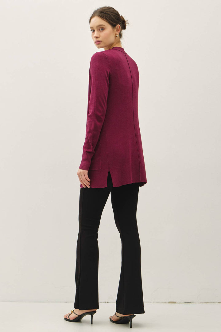 Dark Wine Open Front Cardigan