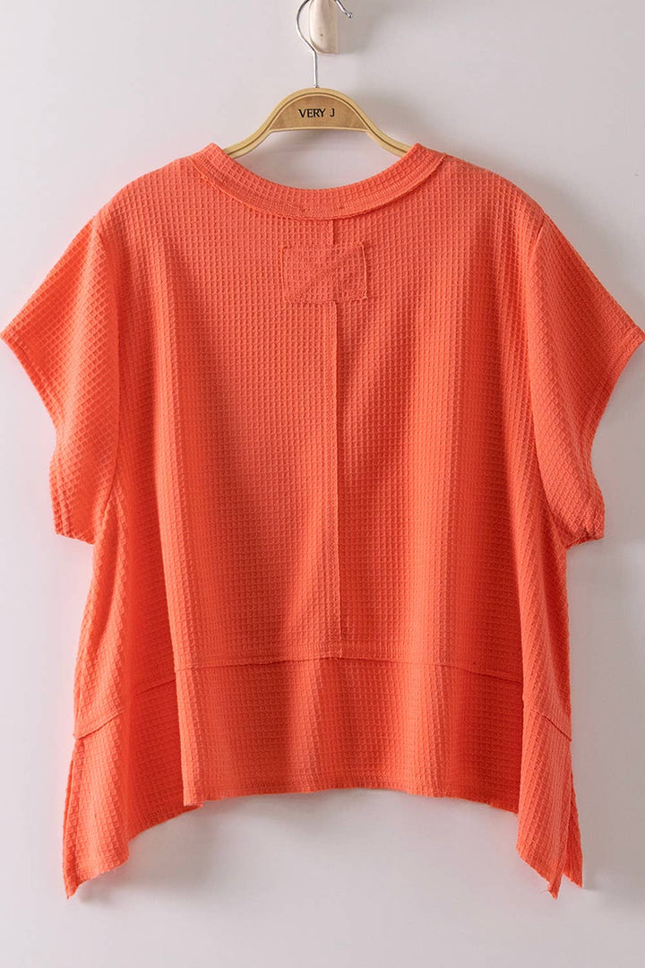 Coral Flared Hem Waffle Knit Top