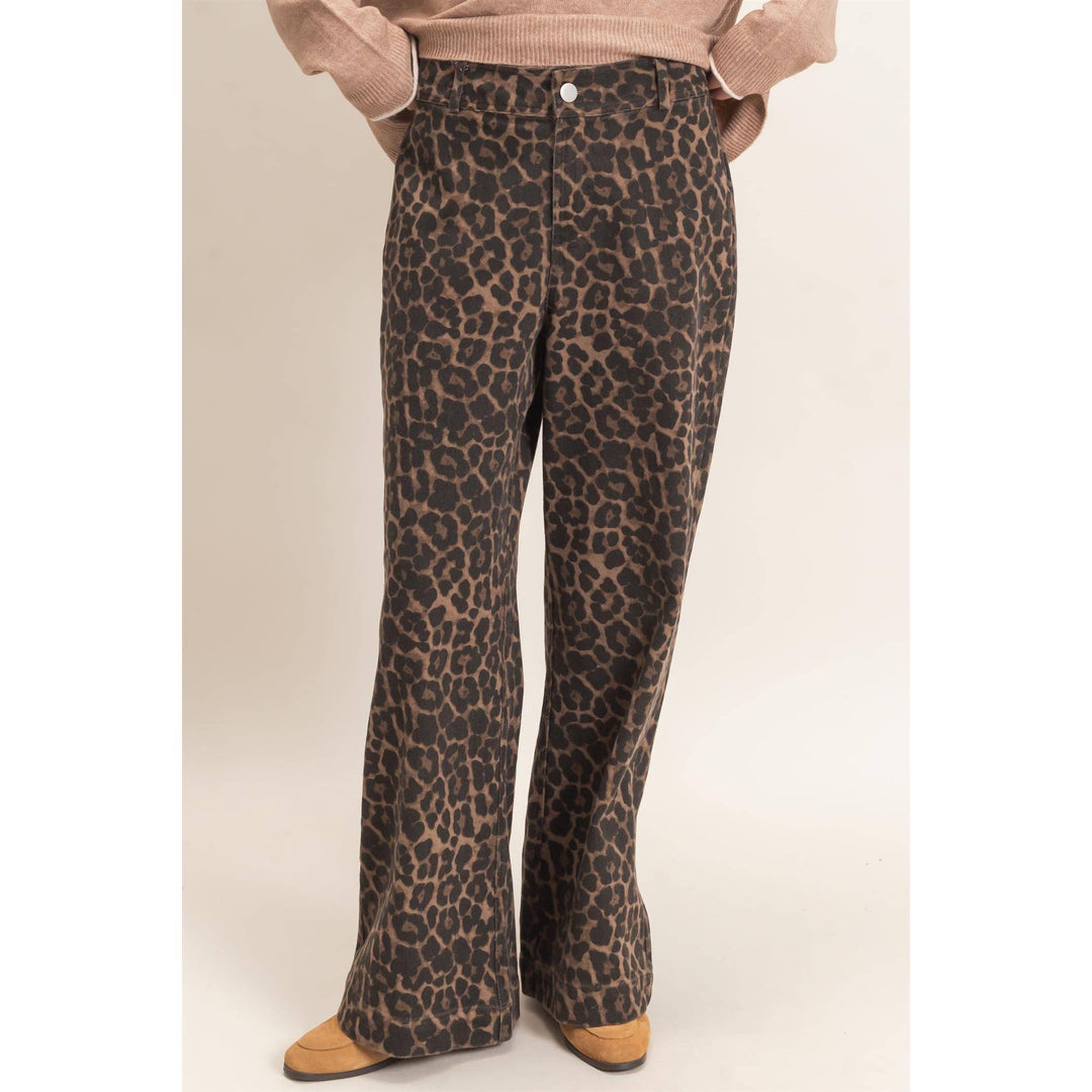 Brown Leopard Wide Leg Pants