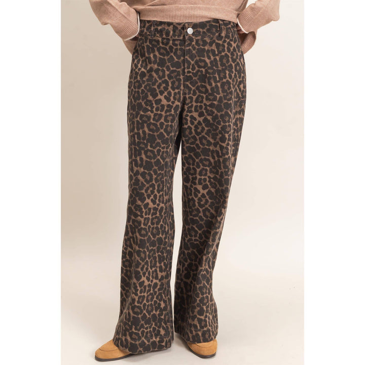 Brown Leopard Wide Leg Pants