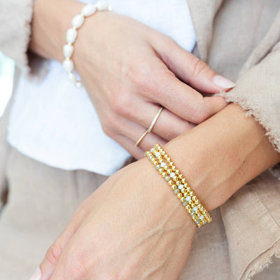 Gold Bead & Crystal Stretch Bracelets