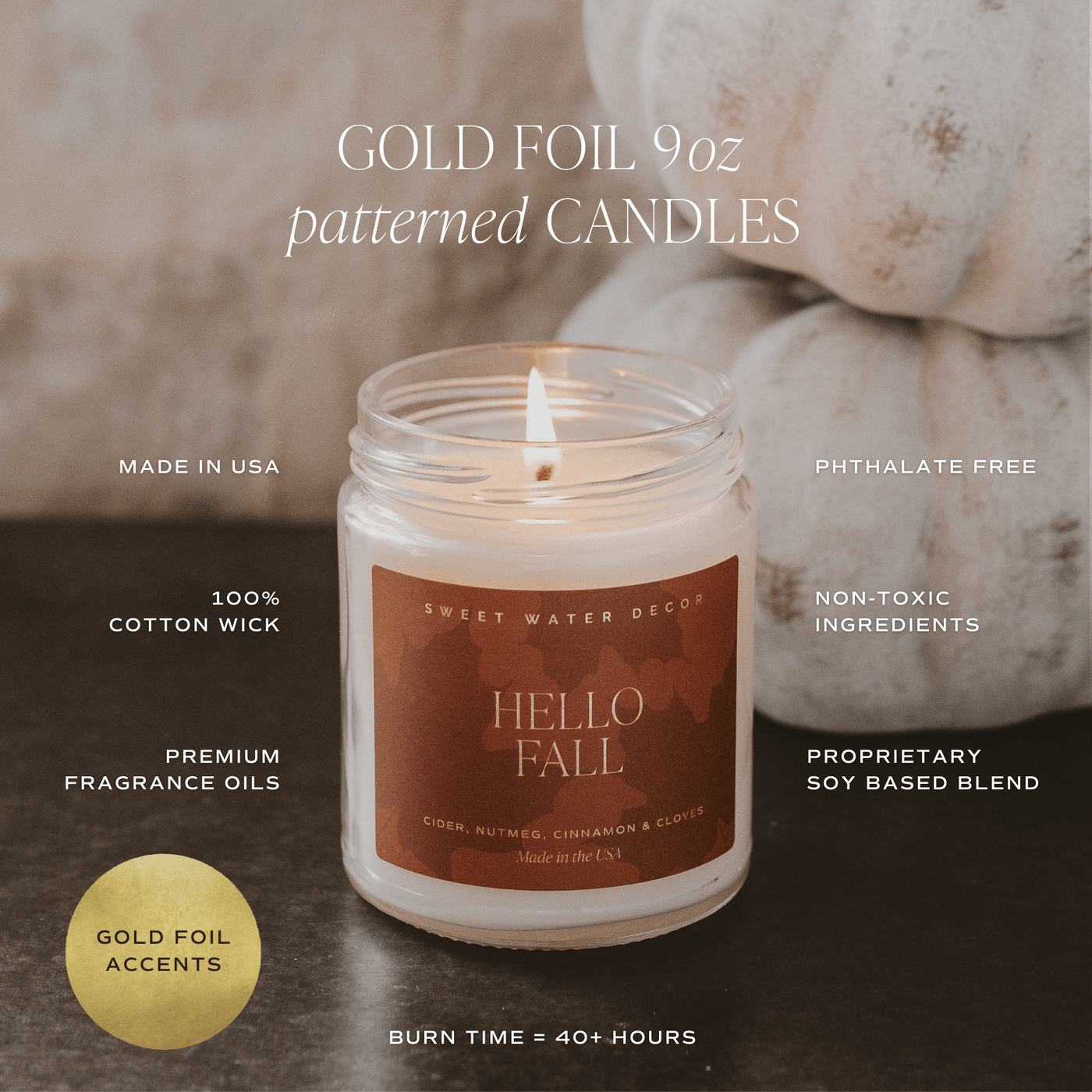 Hello Fall Gold Foil Soy Candle 9oz