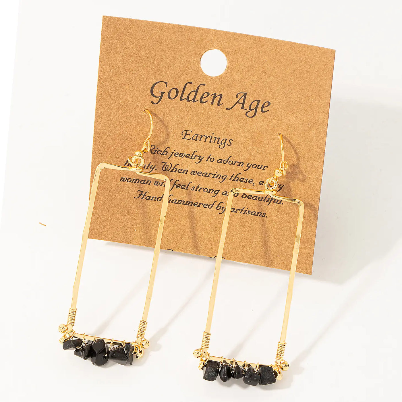 Gold Rectangle Cutout Bead Earrings