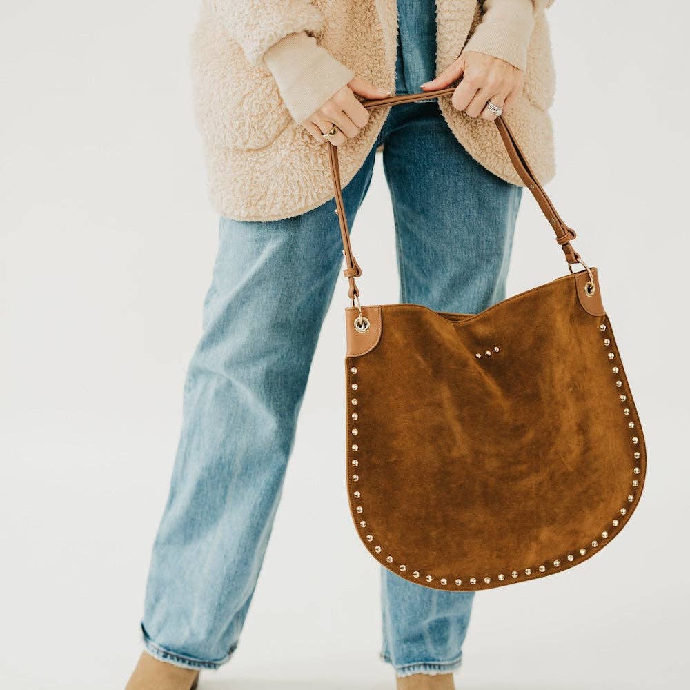 Rosalie Rivet Suede Hobo Bag : Chocolate