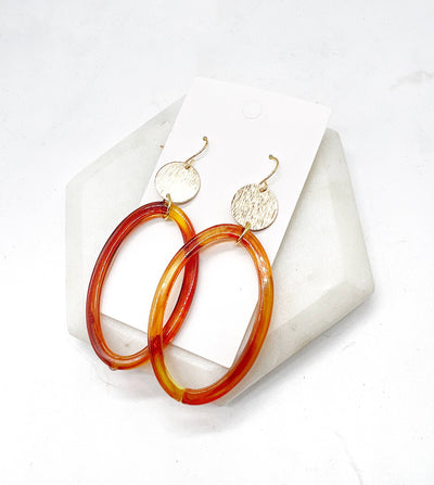 Gold and Amber Tortoise Oval Earrings