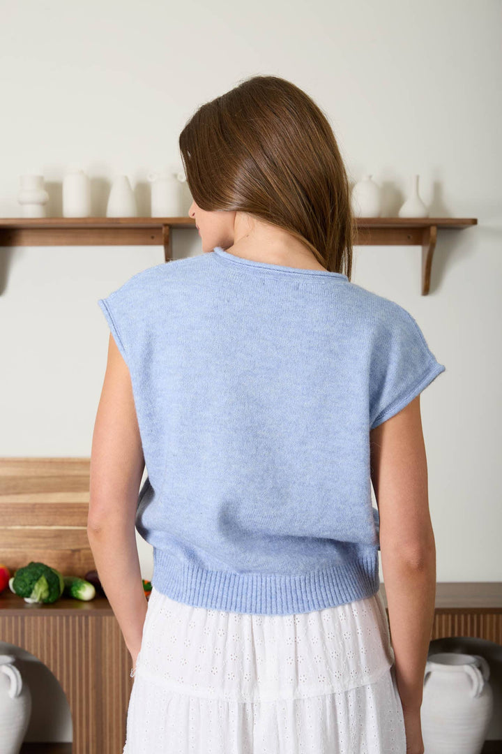 Light Teal Sleeveless Cardigan Sweater
