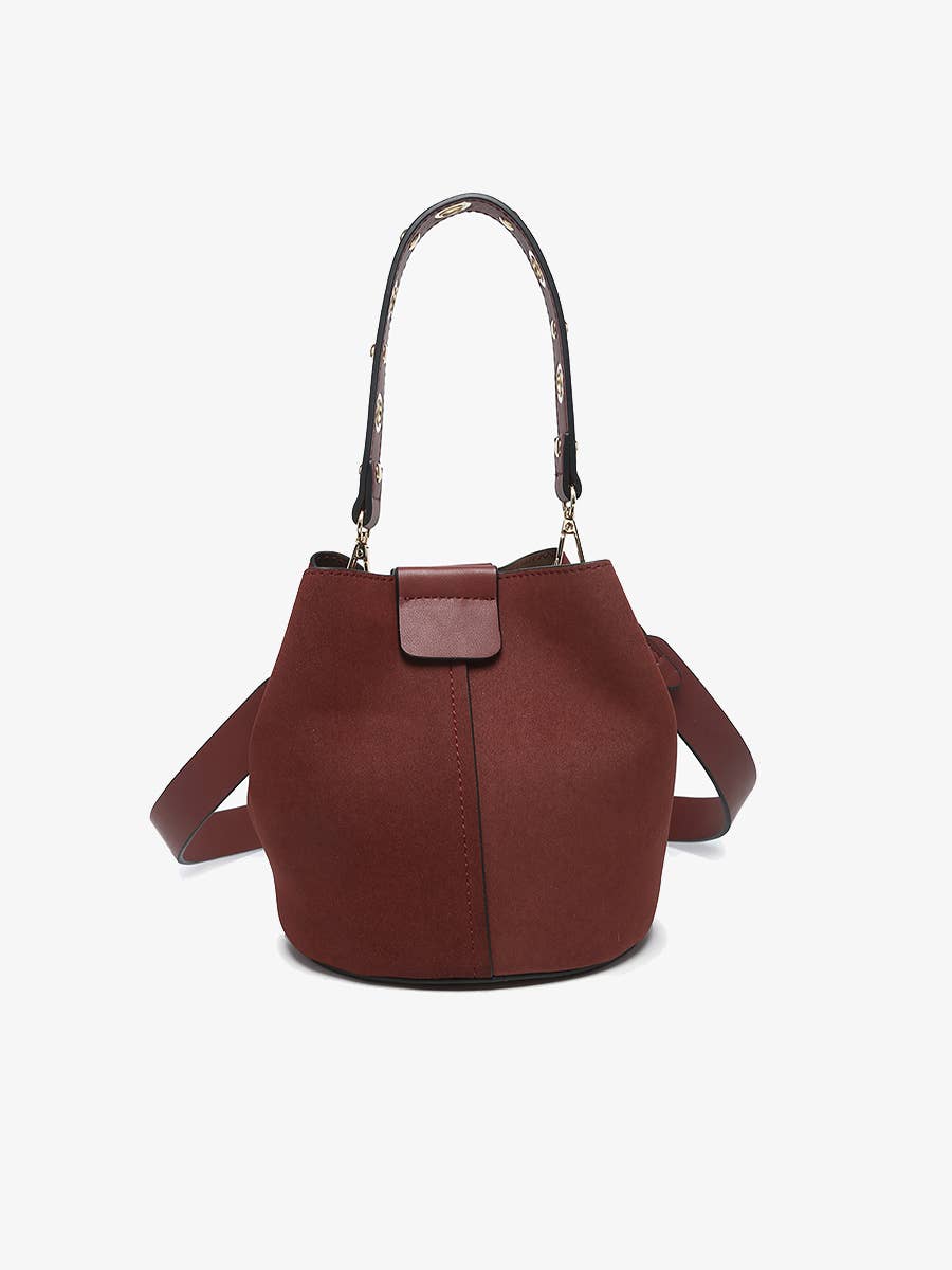 Farrah Wine Suede Bucket Bag