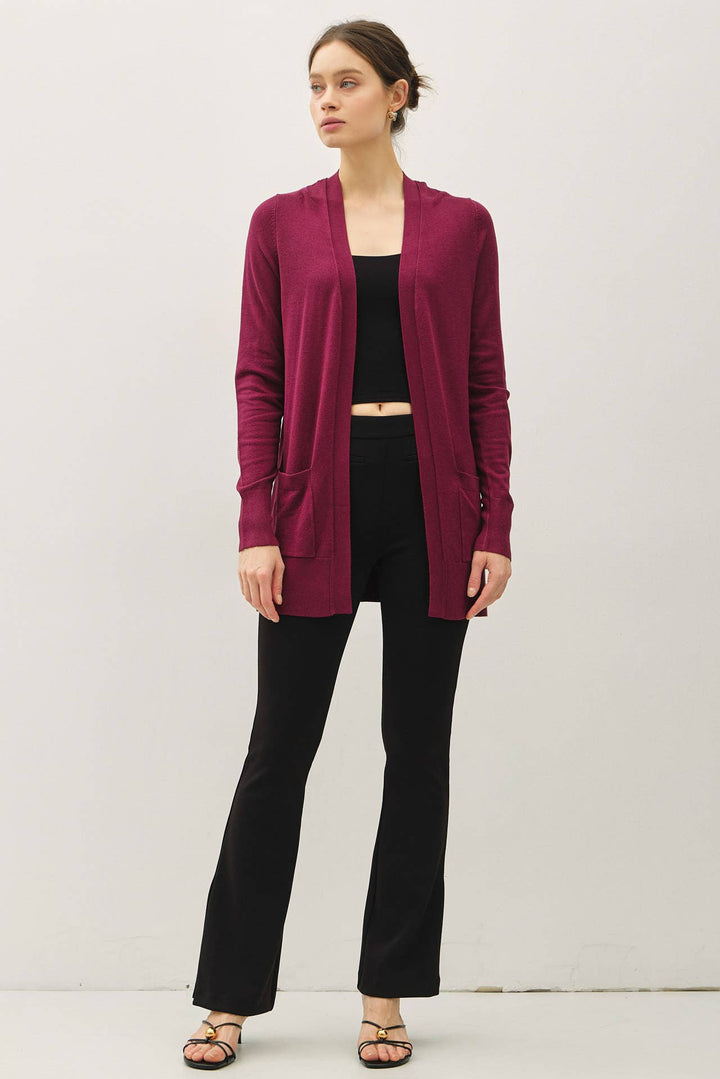 Dark Wine Open Front Cardigan