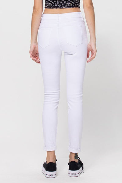Cello Mid Rise White Pull On Crop Skinny with Rolled Hem