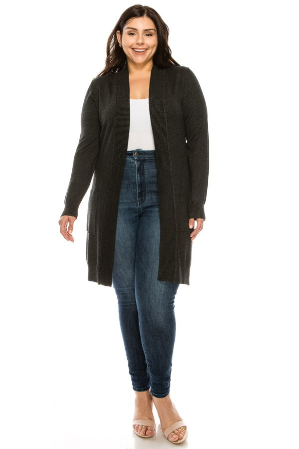 Black Long Open Cardigan: 1XL-3XL