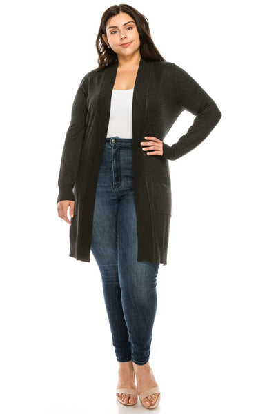 Black Long Open Cardigan: 1XL-3XL