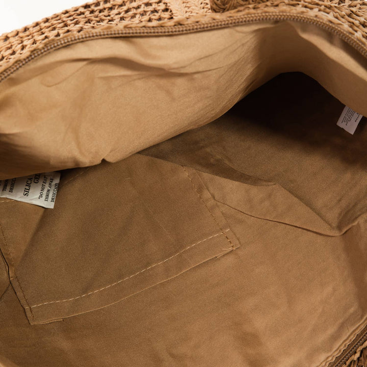 Khaki Straw Knit Tote Bag