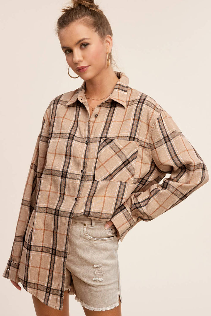 Tan Plaid Button Down Shirt
