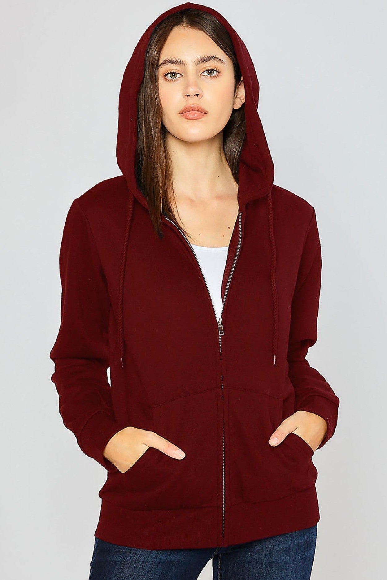 Burgundy Fleece Zip-Up Hoodie