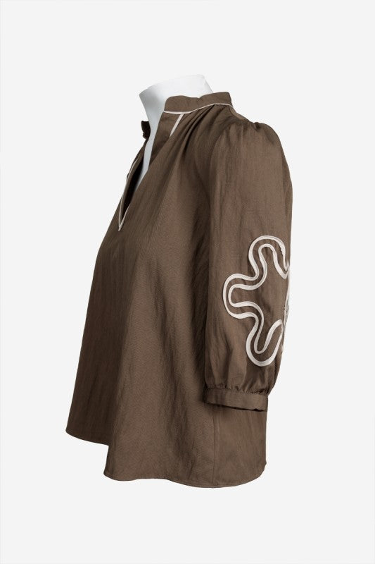 Chocolate Abstract Applique Blouse