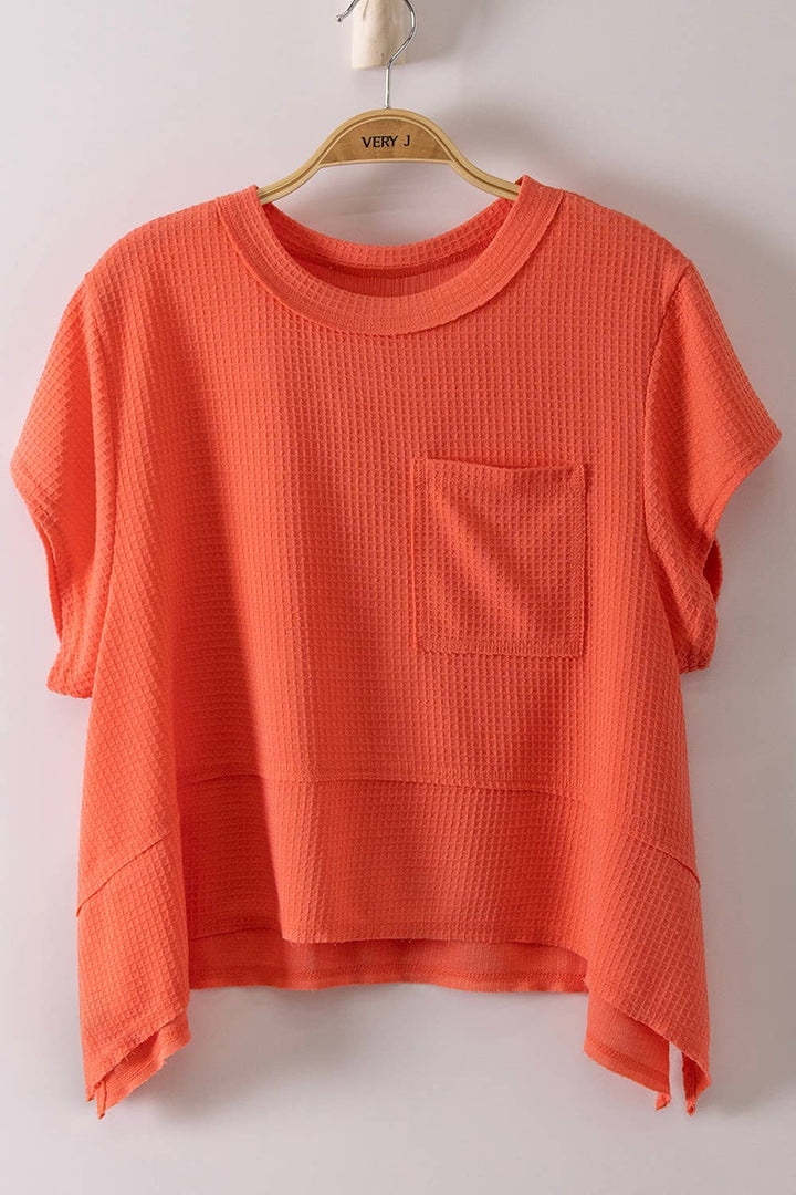 Coral Flared Hem Waffle Knit Top
