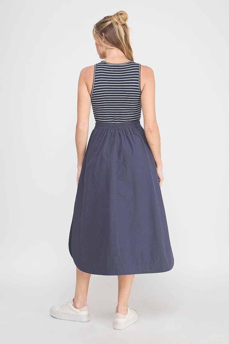 Navy Striped Tank Midi Dress