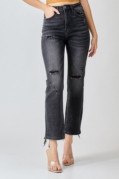 Risen High Rise Vintage Washed Straight Leg Jeans