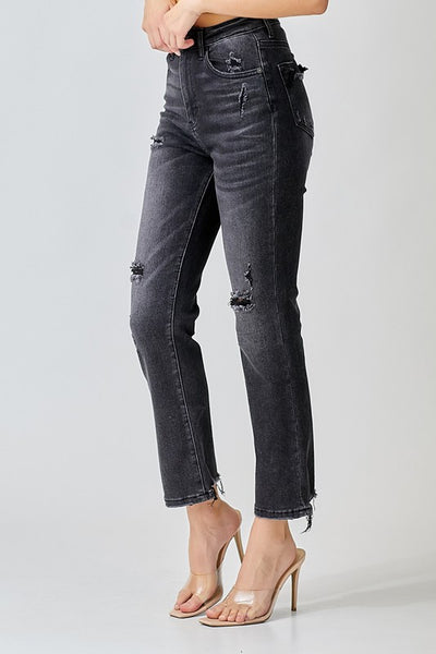Risen High Rise Vintage Washed Straight Leg Jeans