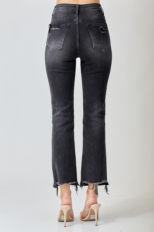 Risen High Rise Vintage Washed Straight Leg Jeans
