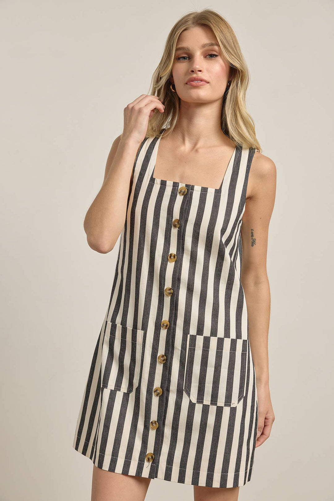 Black Stripe Shift Mini Dress