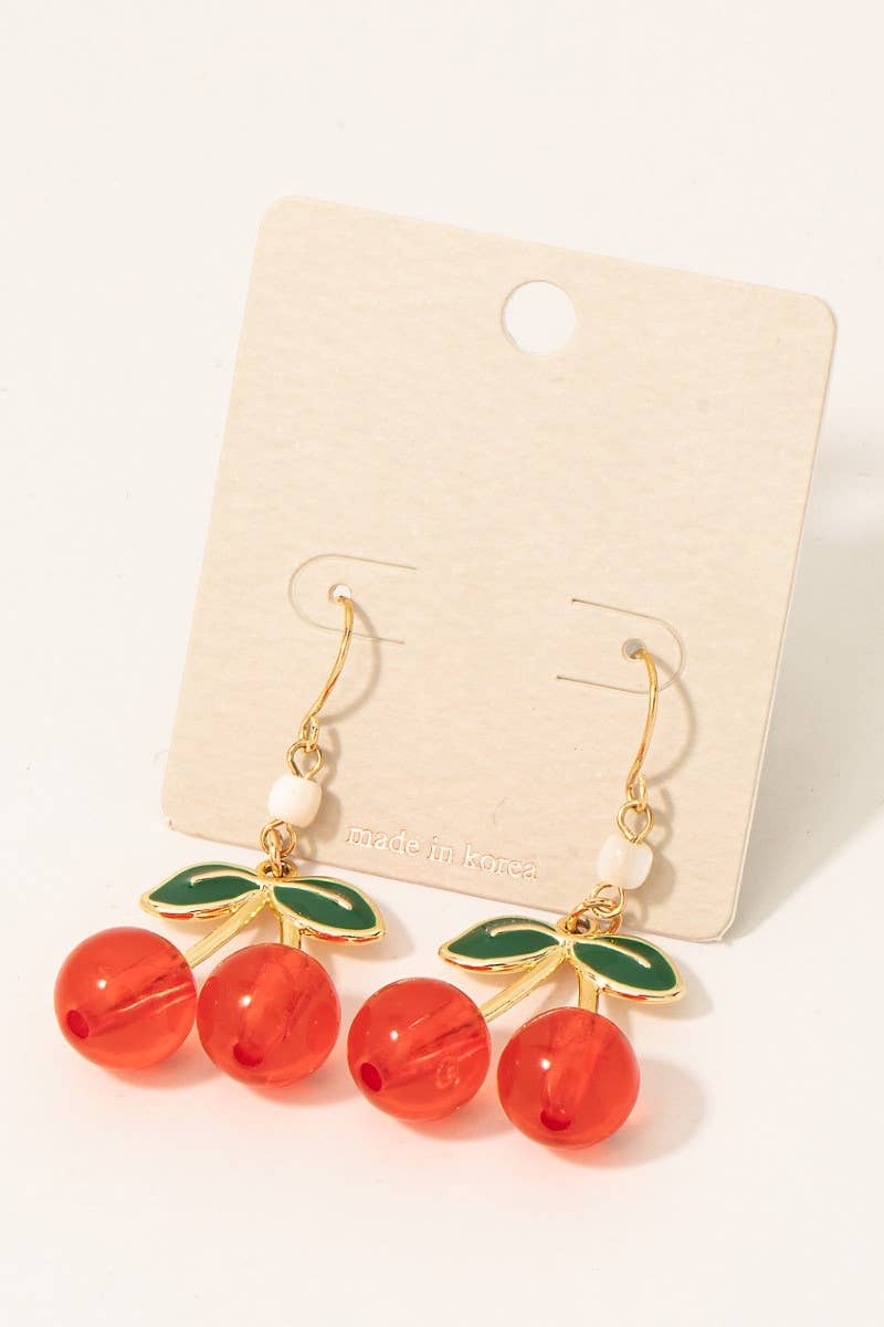 Gold Cherry Dangle Earrings