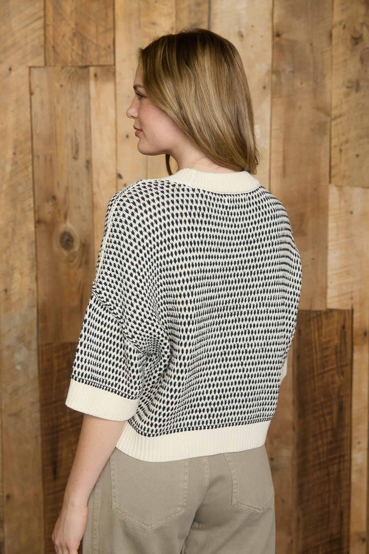 Oatmeal Contrast Short Sleeve Sweater
