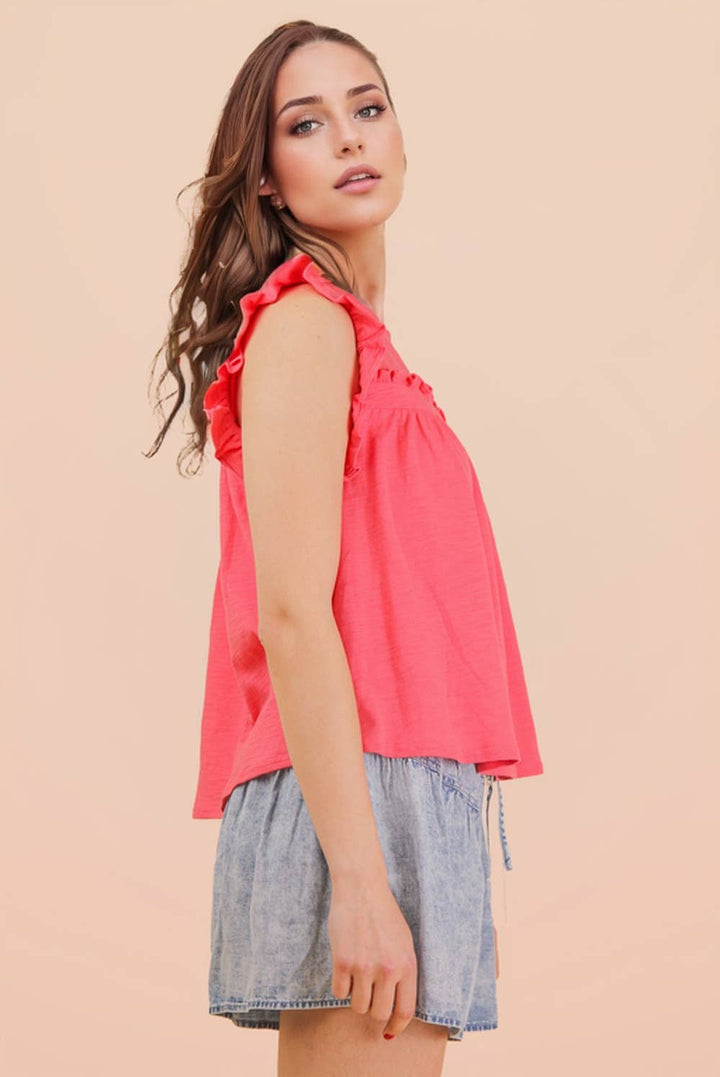 Coral Ruffle Detail Knit Top