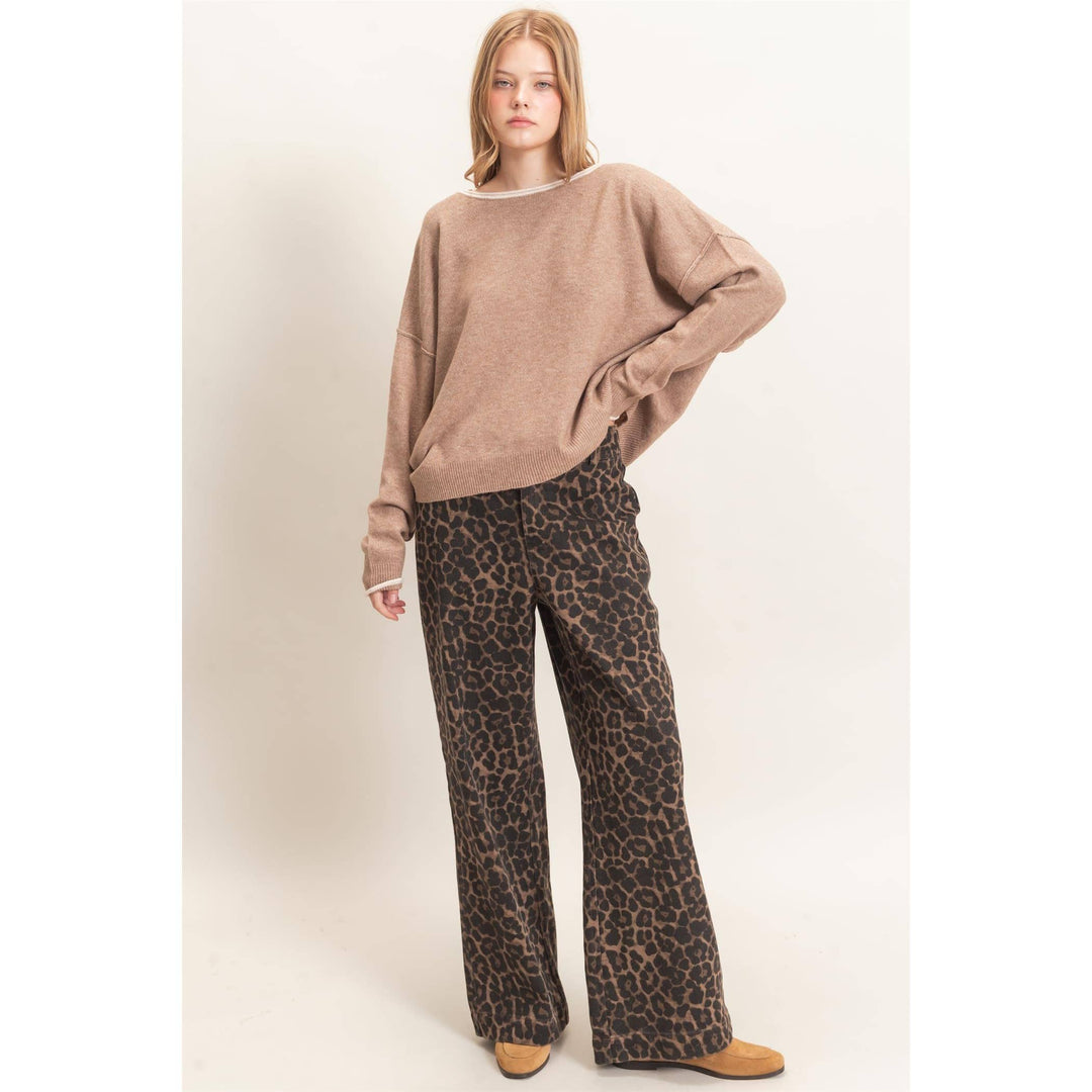Brown Leopard Wide Leg Pants