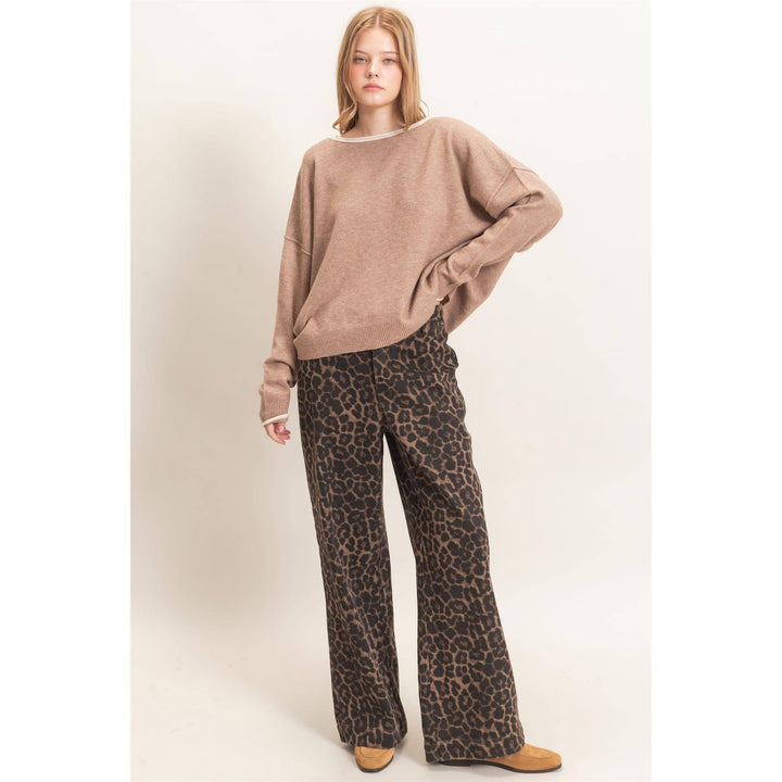 Brown Leopard Wide Leg Pants