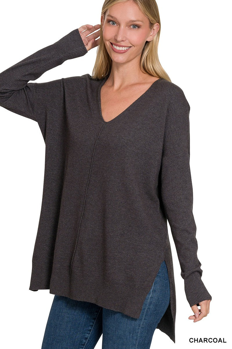 Charcoal High Low Tunic Sweater