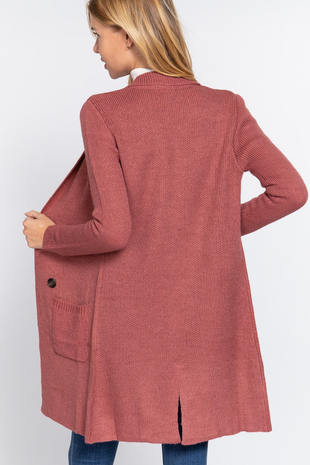 Strawberry Notched Collar Sweater Jacket