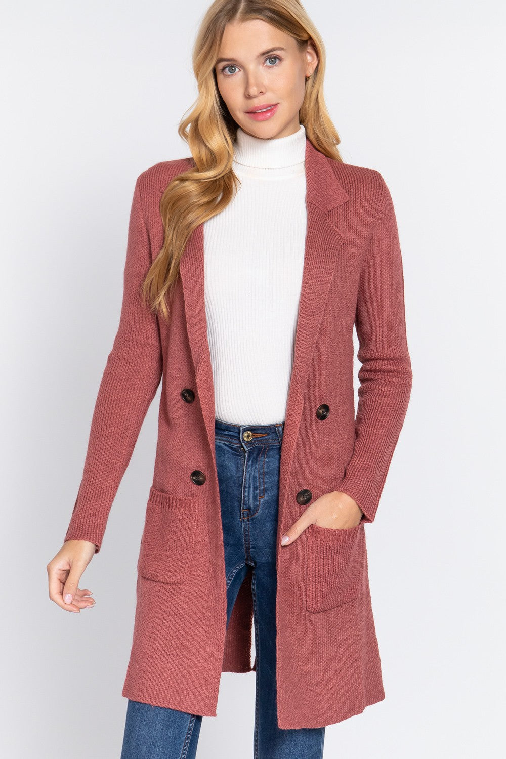 Strawberry Notched Collar Sweater Jacket