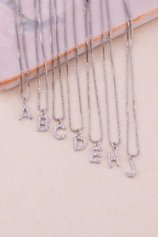 Silver Crystal Initial Necklace