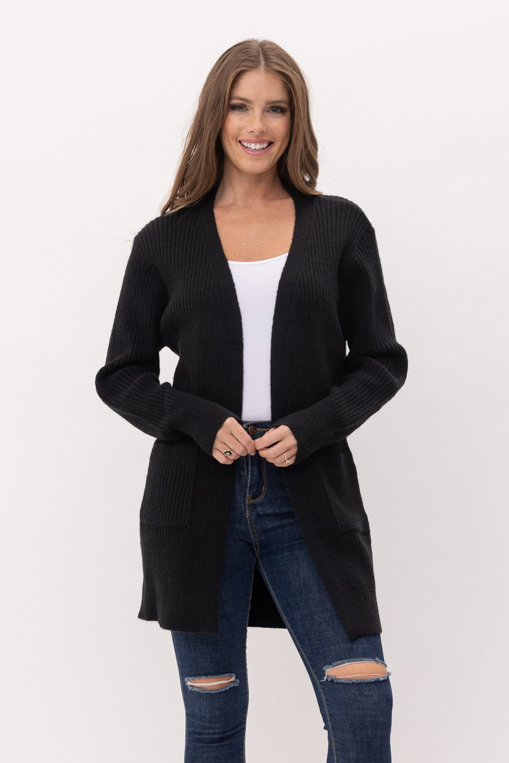 Black Chunky Ribbed Cardigan