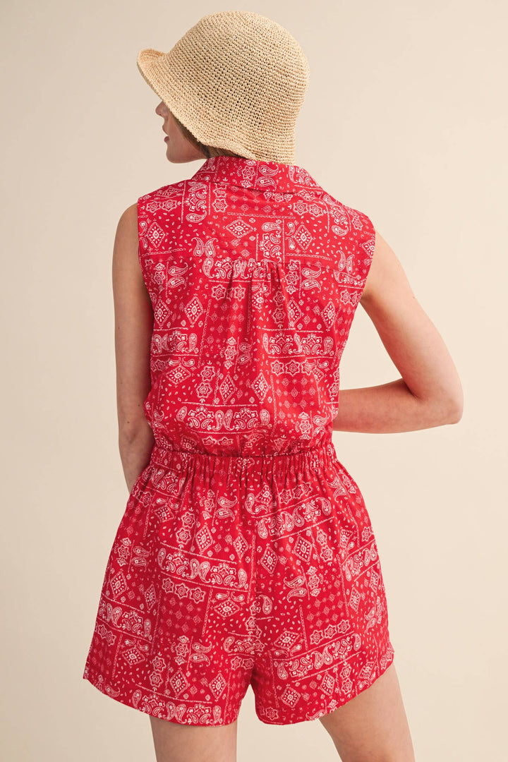 Red Bandana Print Romper