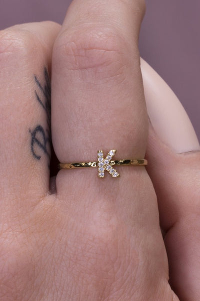 Gold Crystal Initial Ring