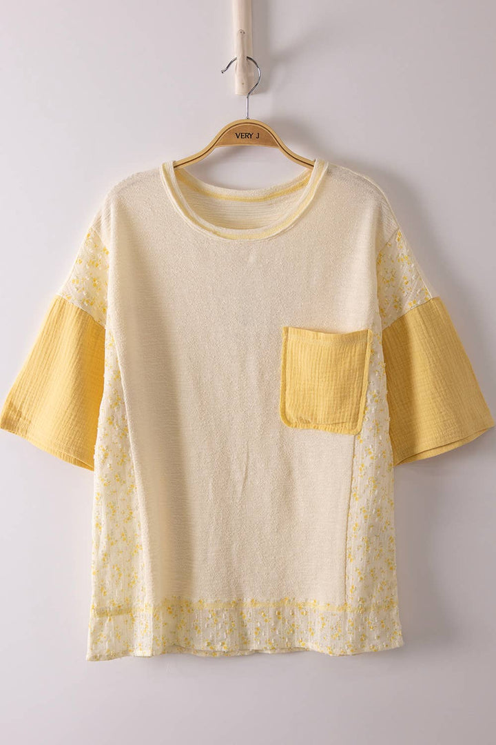Lemon Mixed Media Knit Top