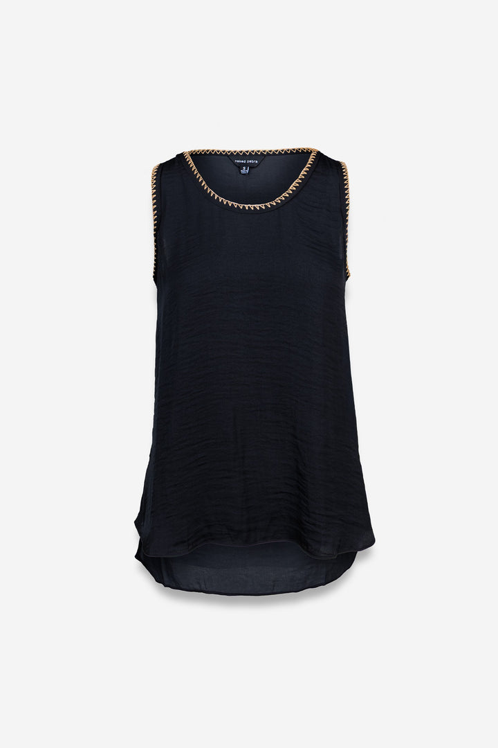 Black Whipstitch Flowy Tank Top