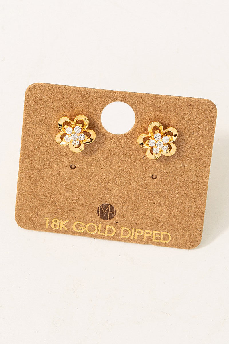 Gold Mini Pave Flower Stud Earrings