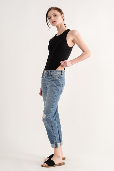 Black Exposed Seam Sleeveless Bodysuit