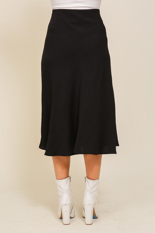 Black Elastic Midi Flare Skirt